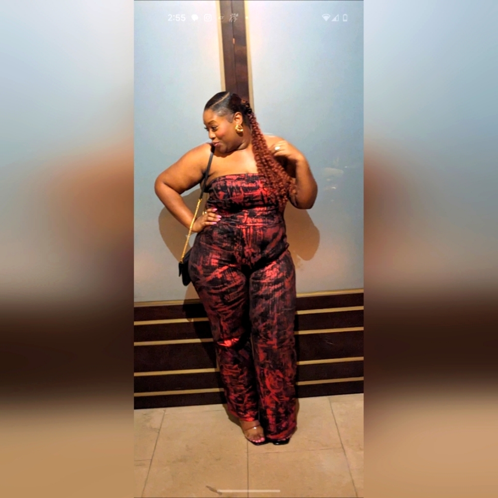 Fashion Nova Plus Black/Red Metallic Jumpsuit 3X
